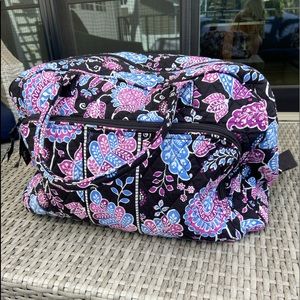 vera bradley quilted black patterned weekender duffel bag